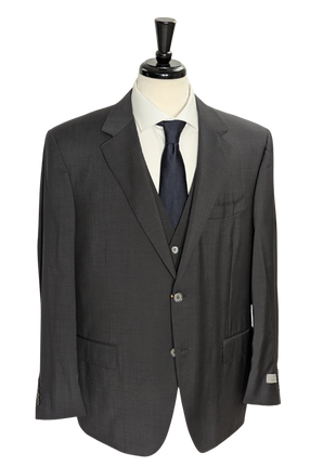 Canali Solid Gray 3-Piece 100% Wool Suit 44S