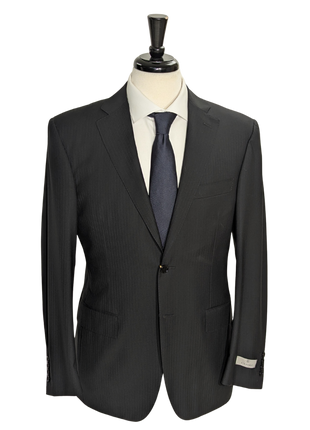 Canali Black Tonal Striped 100% Wool Suit 38R