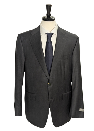 Canali Charcoal Grey Solid Notch Lapel 100% Wool 2 Button Suit 44R