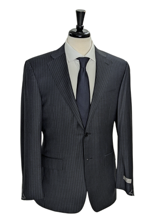Canali Charcoal Pinstriped 100% Wool Suit 38R - The Suit Depot
