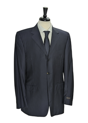 Canali Navy Pinstriped 100% Wool 3-Button Suit 40L