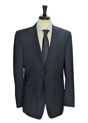 Canali Navy Pinstriped Fully-Canvassed 100% Wool Suit 40L
