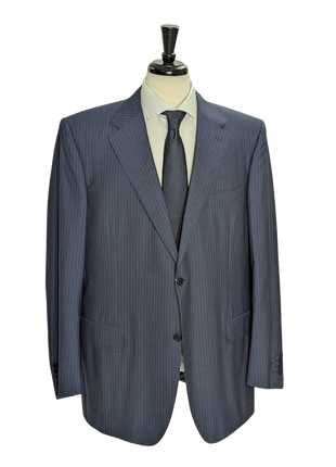 Canali Blue Tonal Pinstriped 100% Wool Suit 48L