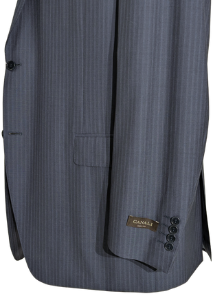 Canali Blue Tonal Pinstriped 100% Wool Suit 48L