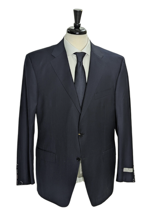 Canali Navy Tonal Pinstriped 100% Wool Suit 46R