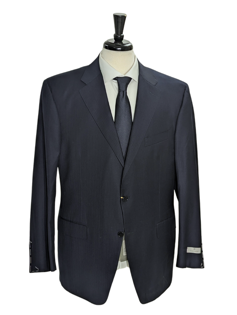 Canali Navy Tonal Pinstriped 100% Wool Suit 46R