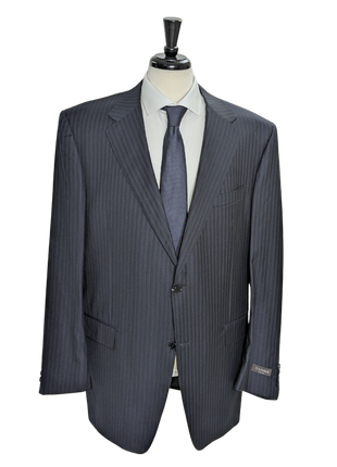 Canali Navy Pinstriped 100% Wool Suit 52L