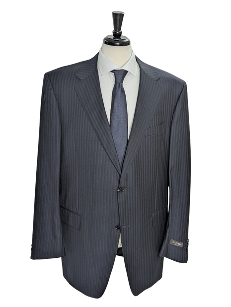Canali Navy Pinstriped 100% Wool Suit 52L