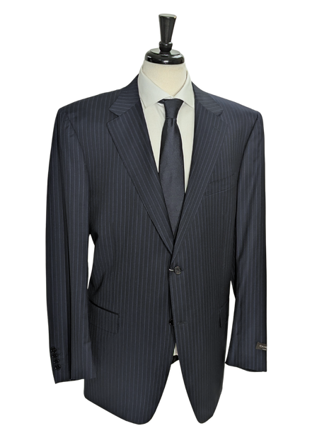 Canali Navy Pinstriped 100% Wool Suit 50L