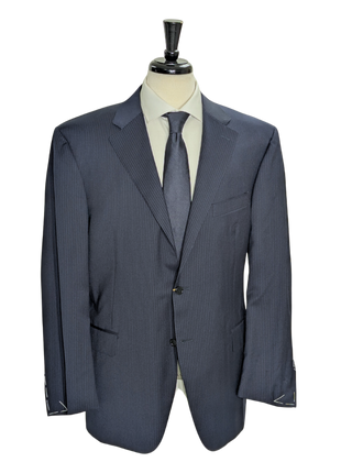 Canali Navy Pinstriped 100% Wool Suit 48R
