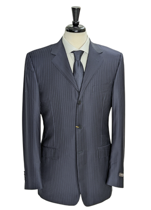 Canali Navy Pinstriped 100% Wool 3-Button Suit 38L
