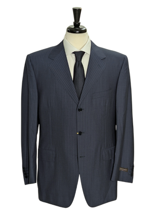 Canali Blue Tonal Pinstriped 100% Wool 3-Button Suit 40L