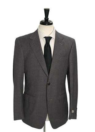 Canali Gray Herringbone 100% Wool Suit 44R