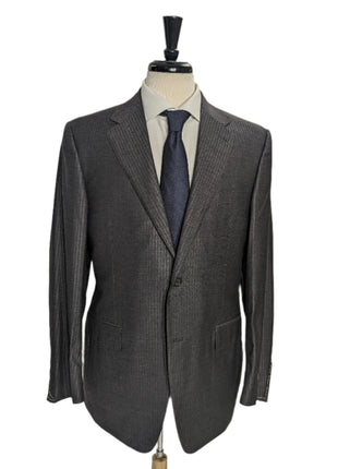 Canali Exclusive Charcoal Herringbone Wool-Silk Suit 40R