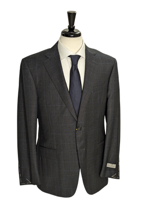 Canali Charcoal Windowpane 100% Wool Suit 40R