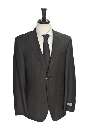 Canali Charcoal Herringbone Wool Mohair Suit 40R