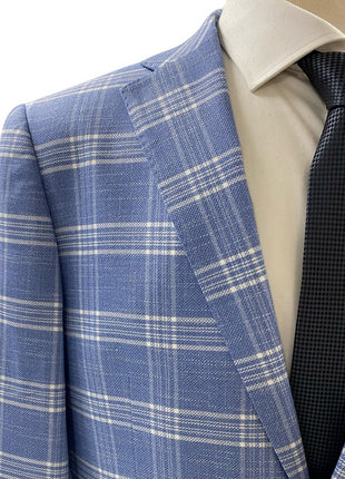 Private Label Mens Light Blue Windowpane Classic Fit Blazer Sportcoat