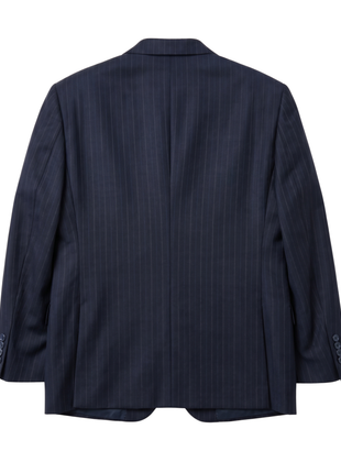 Label M Mens Navy Blue Pinstriped Regular Fit 100% Wool 2 Button Suit - The Suit Depot