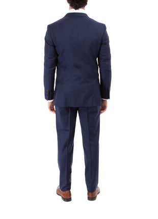 Sartoria Mazara Mens Navy Blue Slim Fit Wool Silk 2 Piece Suit