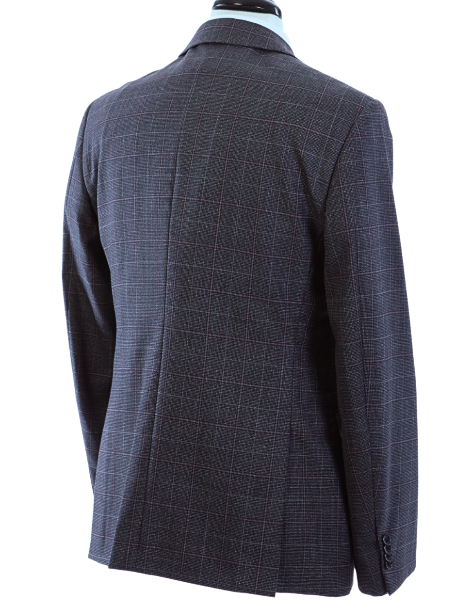 John Varvatos Half-Canvassed Charcoal Windowpane Two Button Wool Blend Suit