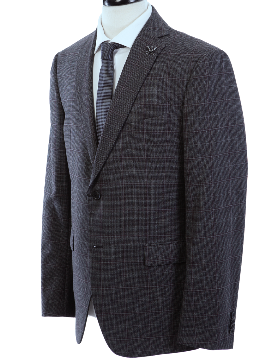 John Varvatos Half-Canvassed Charcoal Windowpane Two Button Wool Blend Suit