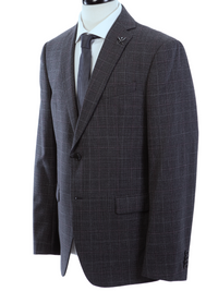 Thumbnail for John Varvatos Half-Canvassed Charcoal Windowpane Two Button Wool Blend Suit