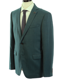 Thumbnail for John Varvatos BOND Half-Canvassed Green Herringbone Two Button 100% Wool Blazer