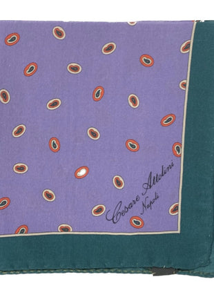 Cesare Attolini Blue Motif Pocket Square Handmade In Italy