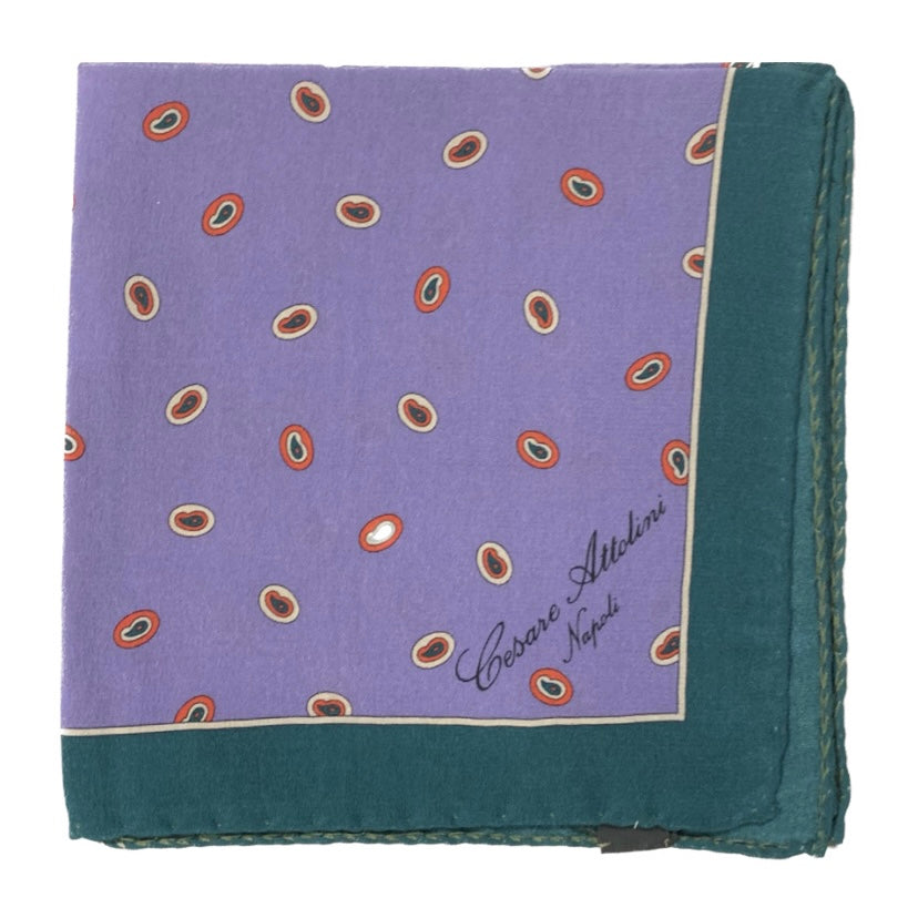 Cesare Attolini Blue Motif Pocket Square Handmade In Italy