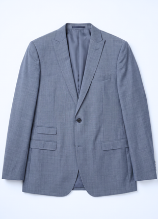 Blujacket Solid Gray Wool Regular Fit  Peak Lapels 2-piece Suit - The Suit Depot