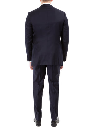 Sartoria Mazara Mens Solid Navy Blue Classic Fit Wool Cashmere 2 Button suit
