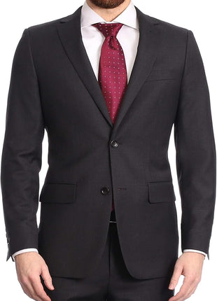Label M Men's Classic Fit Two Button 100% Wool Wrinkle Resistant Suit - Charcoal Gray
