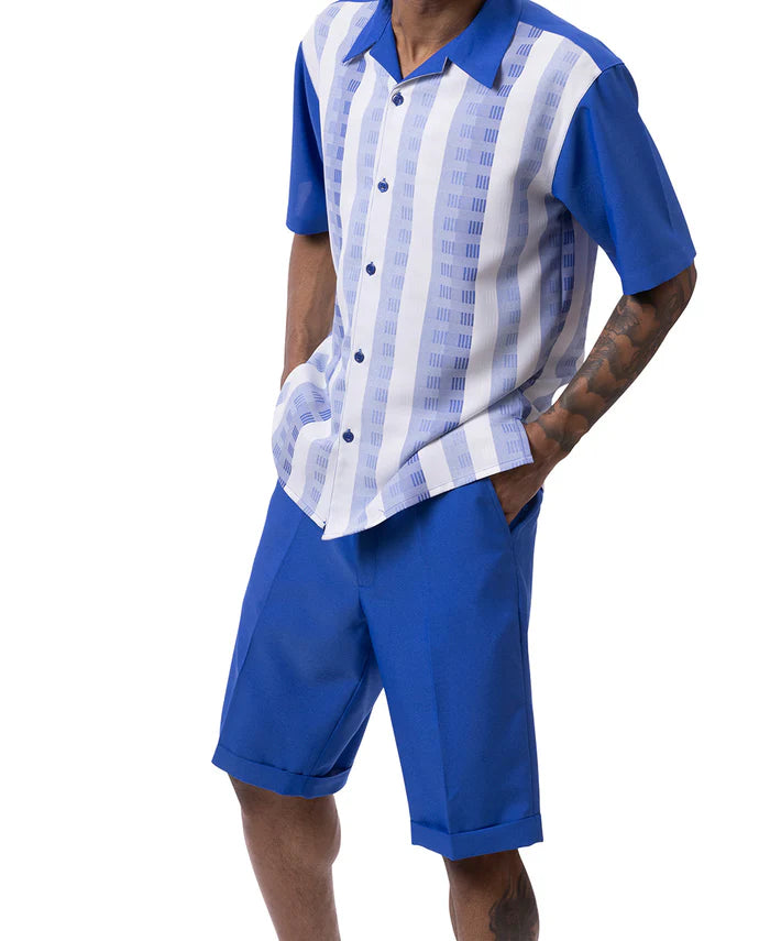 Montique Mens Royal Blue Classic Fit 2 Piece Short Sleeve Walking Suit