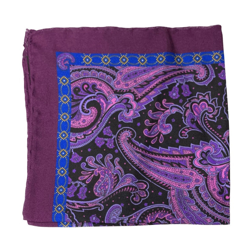 Cesare Attolini Blue Paisley Pocket Square Handmade In Italy