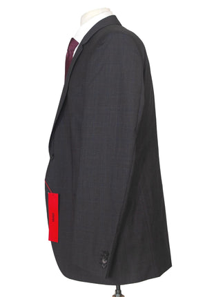Hugo Boss Mens 42L Charcoal Plaid 100% Wool Slim Fit Two Piece Suit