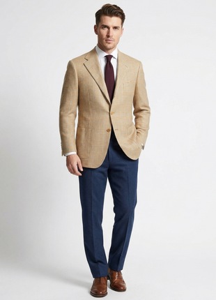 Sartoria Partenopea Men's Tan Glen Plaid Silk Blend 3-Roll-2 Sportcoat 42R