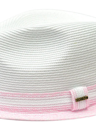 Men’s Antonio Collection White and Light Pink Straw Fedora Hat