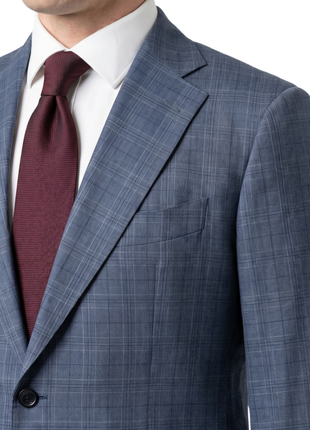 Blujacket Mens Blue Plaid Slim Fit Guabello Wool Silk 2 Button Suit - The Suit Depot