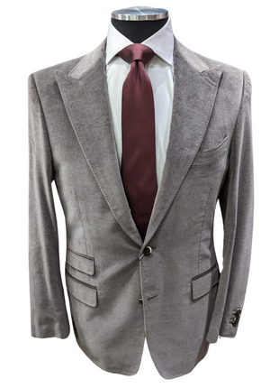 Canali Mens Gray Velvet 42L Slim Fit Cotton Cashmere 2 Piece Suit