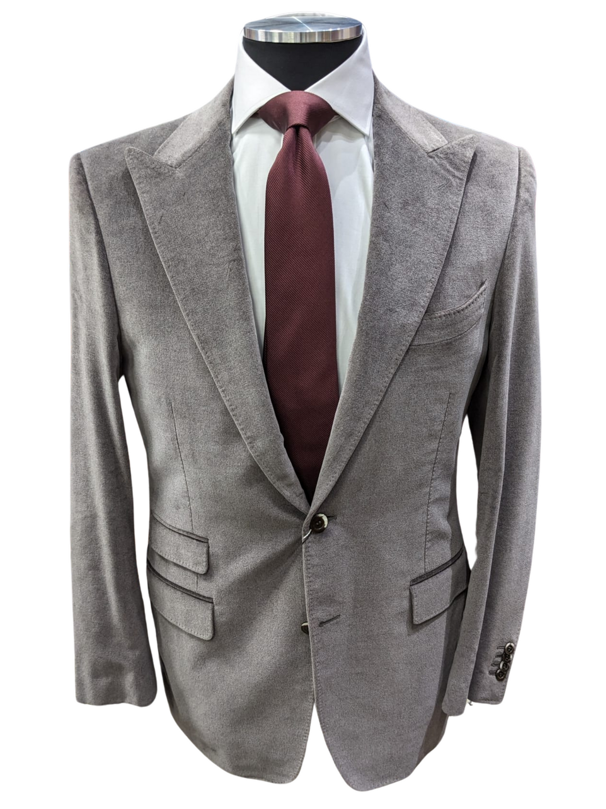 Canali Mens Gray Velvet 42L Slim Fit Cotton Cashmere 2 Piece Suit