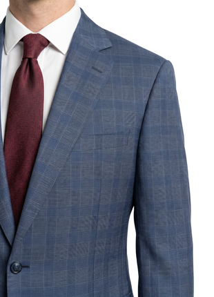 Italiano Blue Plaid Wool Slim Fit  Notch Lapel 2 Piece Suit - The Suit Depot