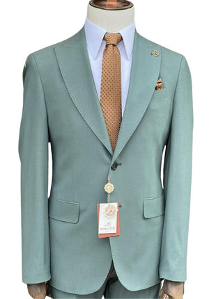 Romaster Mens Slim Fit Stretch Solid Green Wool Blend 2 Piece Suit