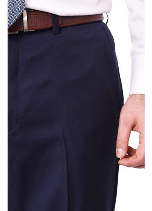 Mens Classic Fit Solid Navy Blue Flat Front Wool Dress Pants