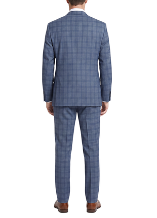 Italiano Blue Plaid Wool Slim Fit  Notch Lapel 2 Piece Suit - The Suit Depot