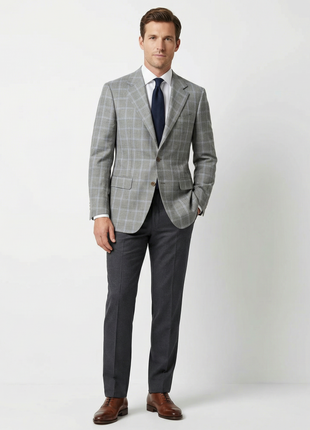 Sartoria Partenopea Men's Gray Windowpane 3-Roll-2.5 100% Wool Sportcoat 42R