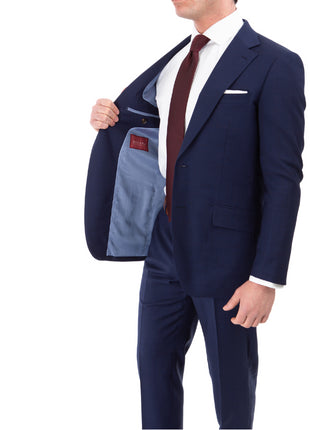Sartoria Mazara Mens Slim Fit Navy Blue Plaid 100% Wool 2 Piece Suit