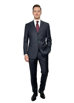 Anastasio Charcoal Textured Notch Lapel Classic Fit 3-button Wool Suit - 38R