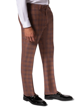 Berragamo Elegant Mens Orange with Blue Windowpane Modern Fit 2 Button Wool Suit