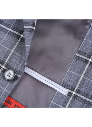 Men's Classic Fit Single Breasted Grey & White Check Suits