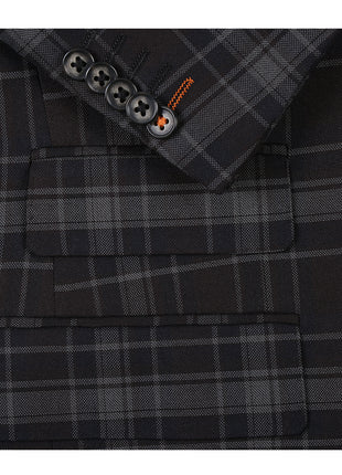 English Laundry Grey & Brown Windowpane Slim Fit Peak Lapel Two button Stretch Suit